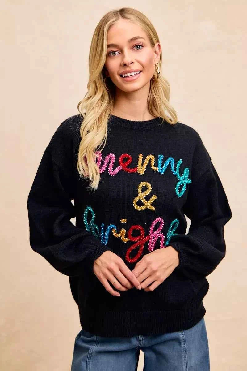 BiBi Tinsel Lettering Christmas Sweater