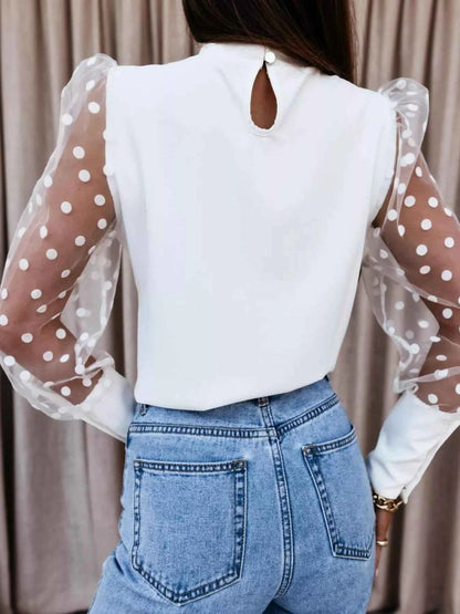 Polka Dot Mesh Sleeve Blouse