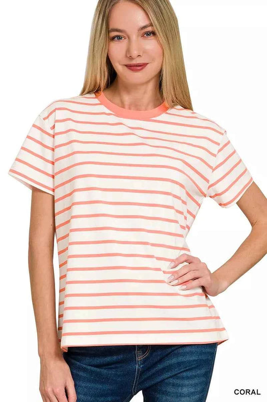 Zenana Striped Round Neck Short Sleeve T-Shirt