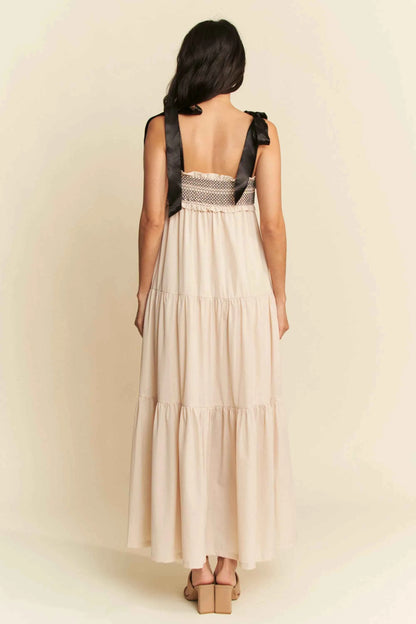 Davi & Dani Multi Contrast Smocked Bodice Straps Maxi Dress