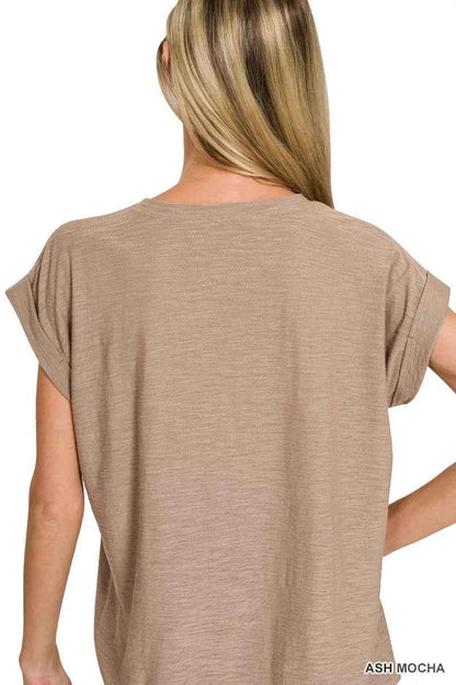 Zenana Slub Cuffed Sleeve Tee