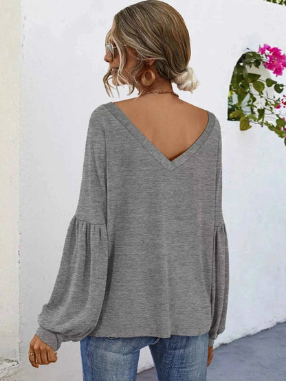 Oversized V-Neck Long Sleeve Blouse