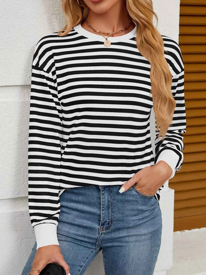 Striped Round Neck Long Sleeve T-Shirt