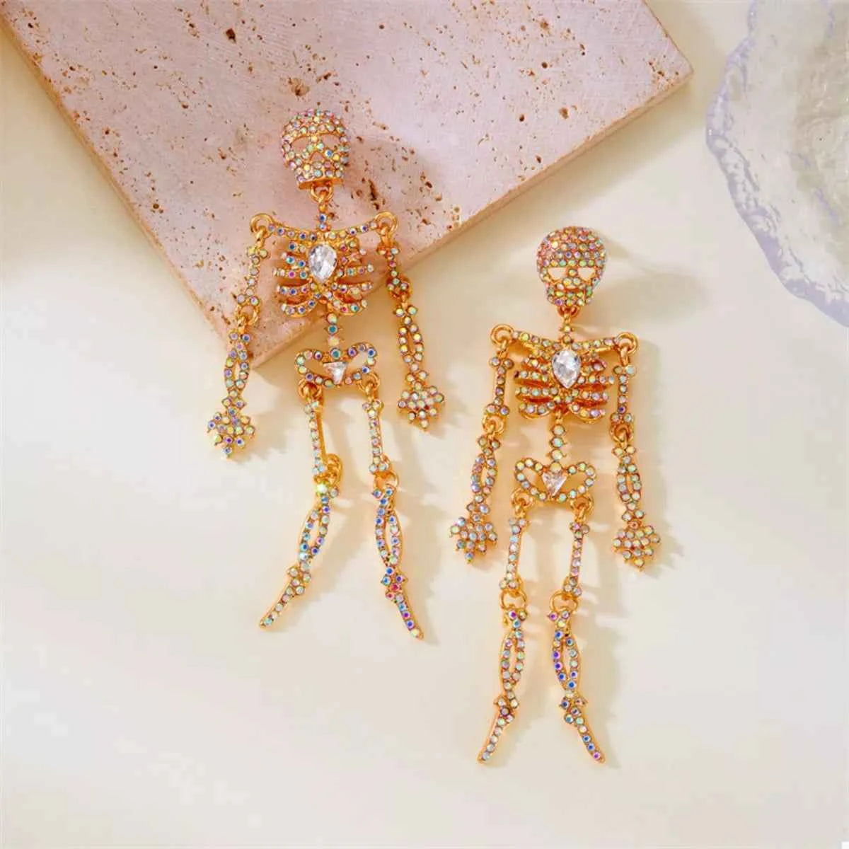 Halloween Skeleton Skull Zircon Drop Earrings