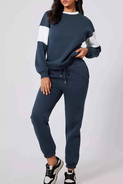 Drop Shoulder Loose Sweatshirt and Joggers Active Set