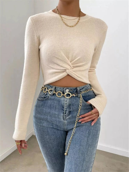 Twisted Front Cropped Knit Top