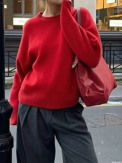 Ribbed Crewneck Drop Shoulder Sweater