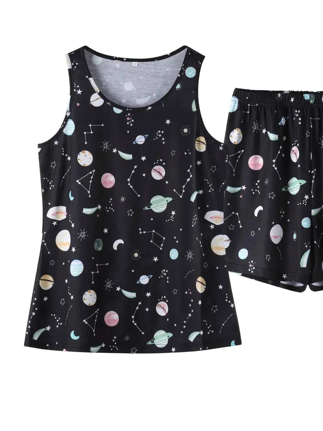 Printed Round Neck Top and Shorts Lounge Set