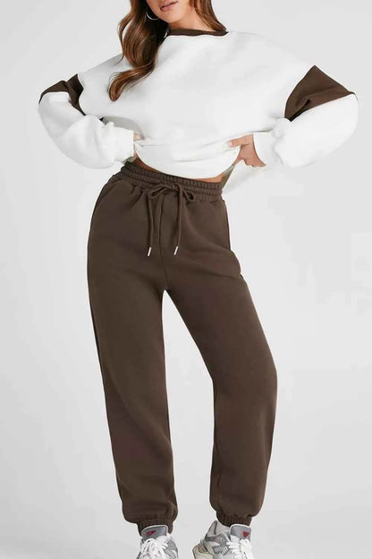 Drop Shoulder Loose Sweatshirt and Joggers Active Set