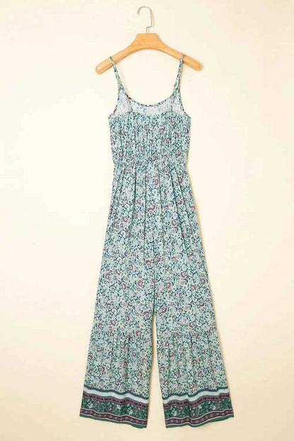 Bohemian Floral Ruffle Bottom Spaghetti Strap Jumpsuit