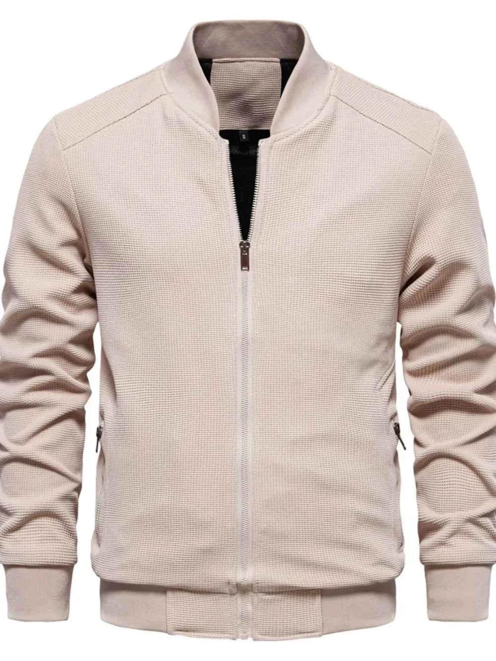 Men's Waffle Knit Baseball Collar Zip Up Jacket