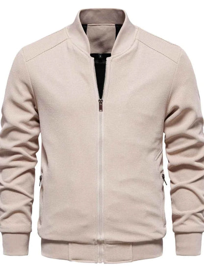 Men's Waffle Knit Baseball Collar Zip Up Jacket