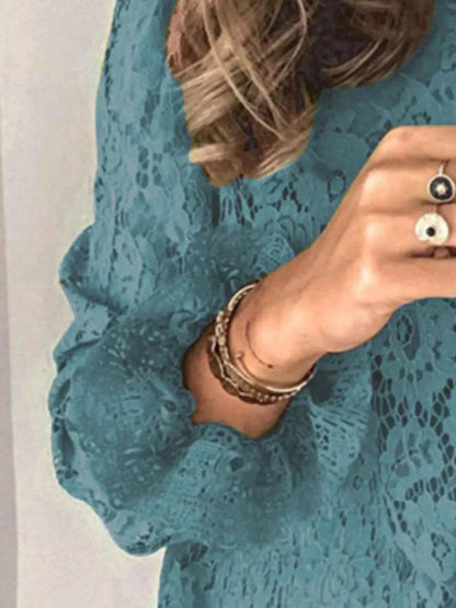 Full Size Floral Lace Flounce Sleeve Blouse Plus Size