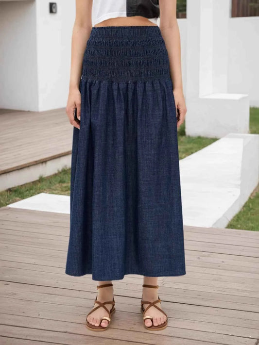 Elastic Waist Midi Skirt