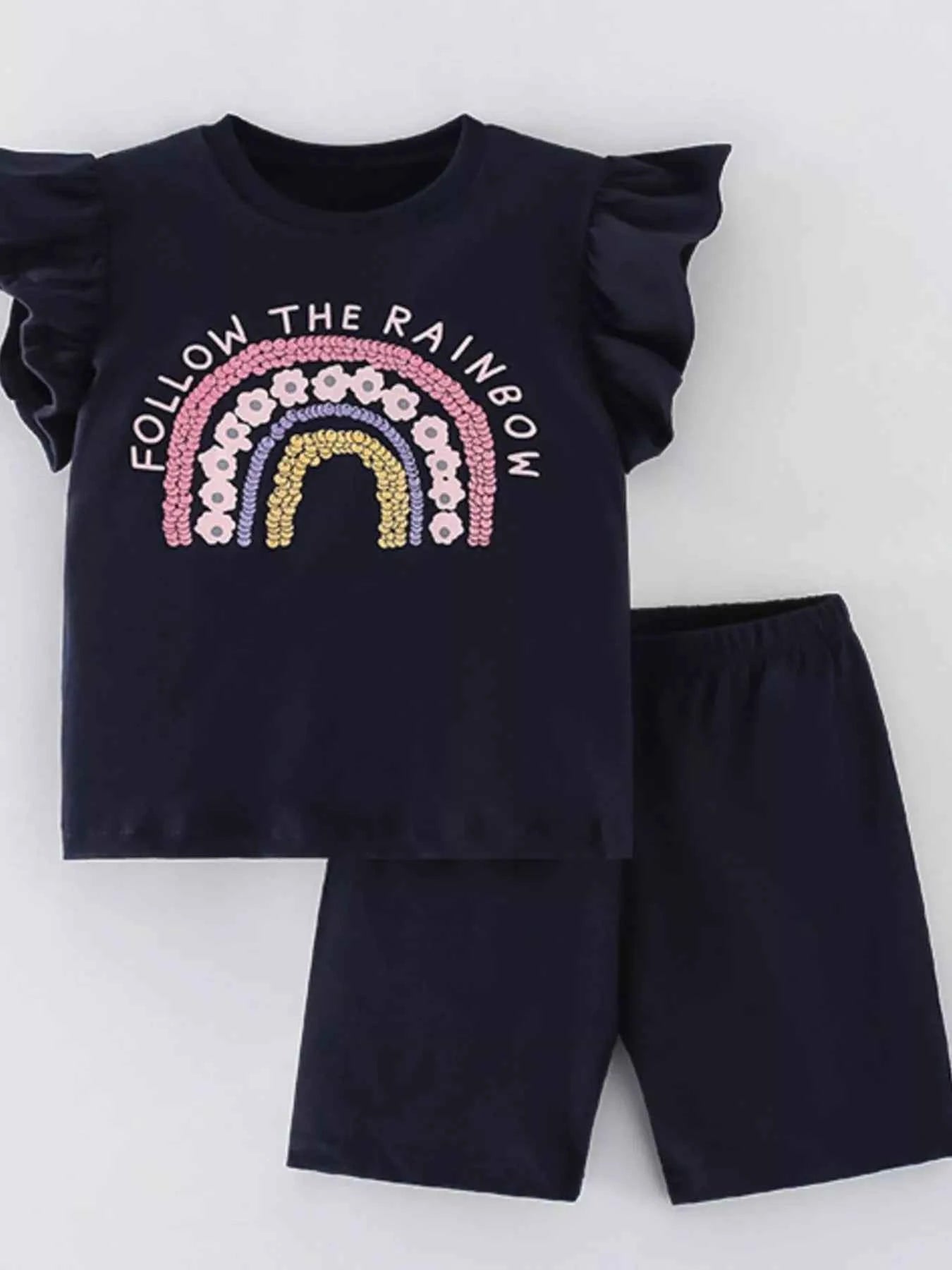 Children's Follow The Rainbow Ruffle Sleeve T-Shirt and Shorts Set