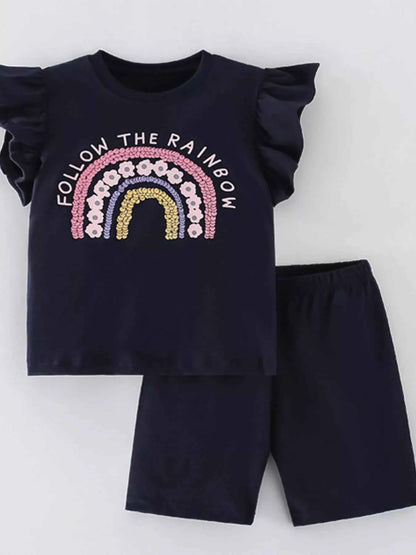 Children's Follow The Rainbow Ruffle Sleeve T-Shirt and Shorts Set