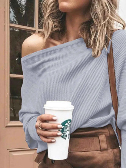 Full Size One-Shoulder Ribbed Sweater Plus Size