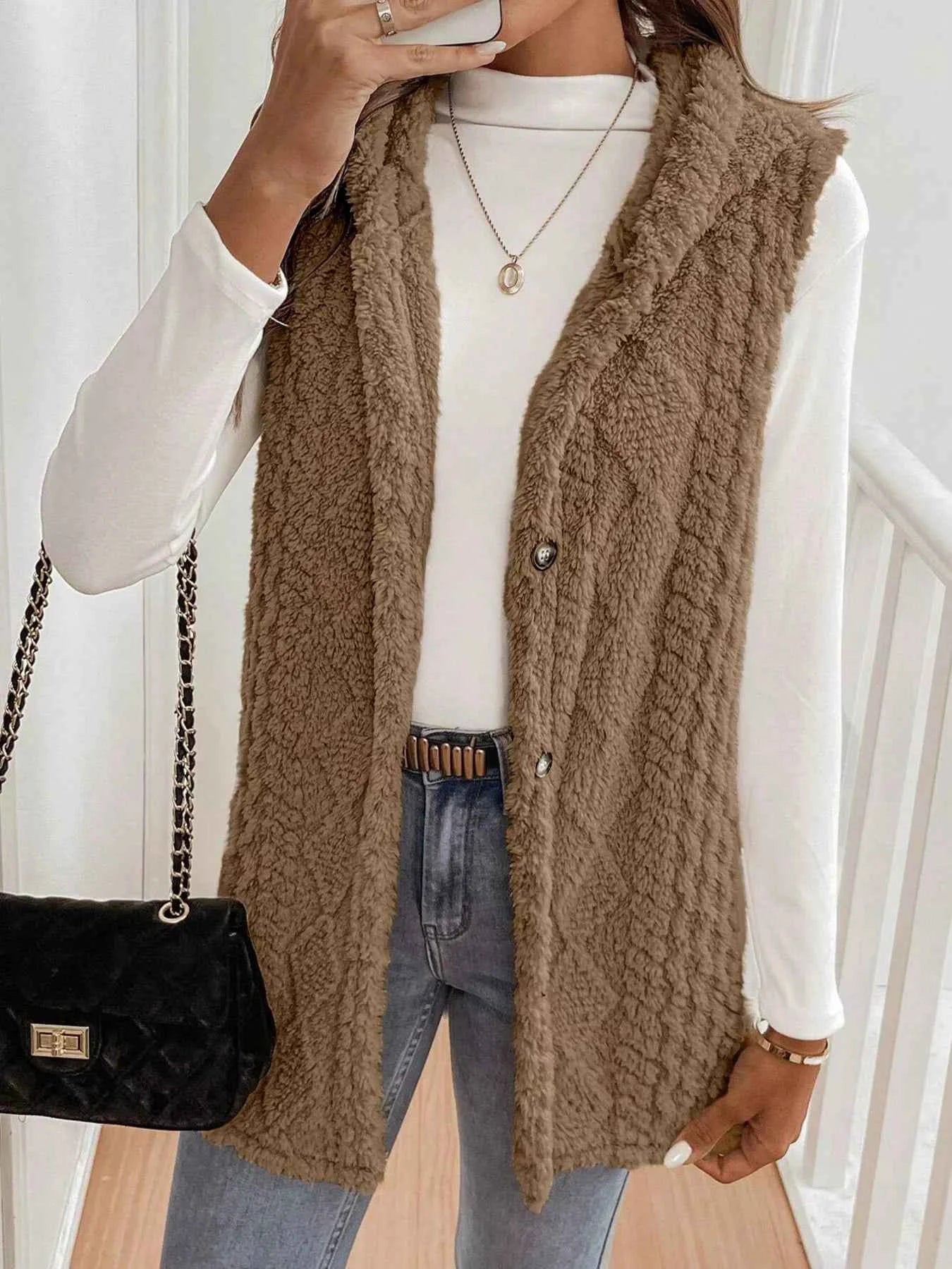 Cozy Sherpa Fleece Hooded Vest Coat