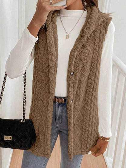 Cozy Sherpa Fleece Hooded Vest Coat
