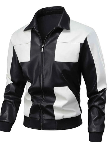 Men's Two-Tone Leather Bomber Jacket with Zip Front