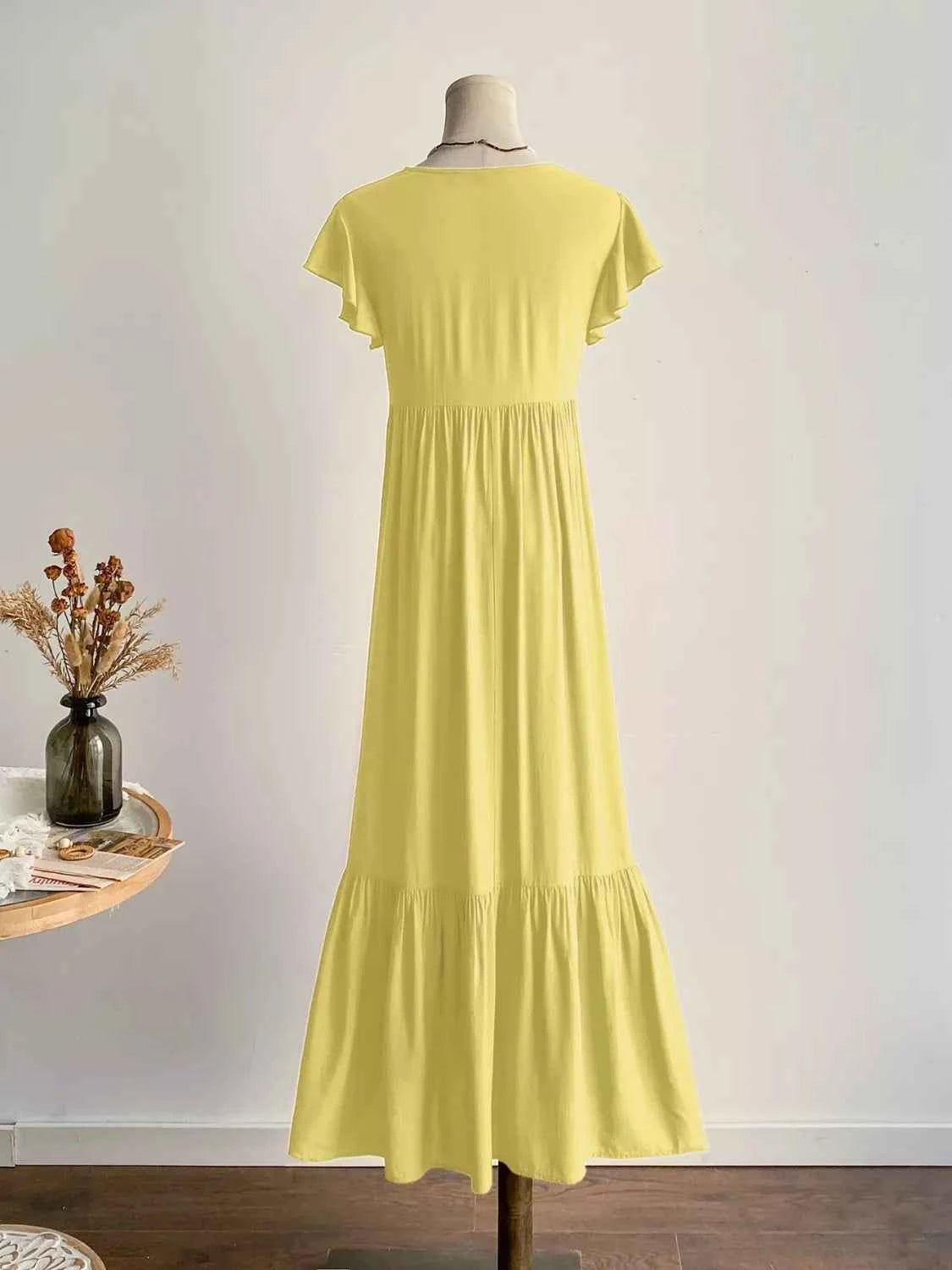 Flutter Sleeve Button Front Maxi Dress