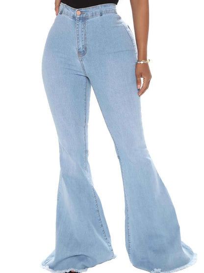 Full Size High-Waisted Raw Hem Flare Jeans Plus Size