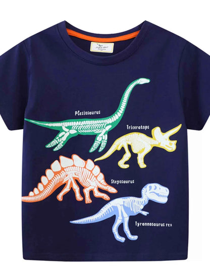 Children's Dinosaur Skeleton Crew Neck Short Sleeve T-Shirt