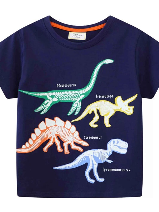 Children's Dinosaur Skeleton Crew Neck Short Sleeve T-Shirt