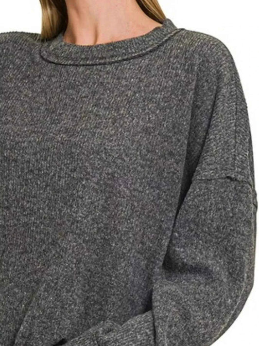 Zenana Full Size Brushed Ribbed Hacci Drop Shoulder Sweater Plus Size
