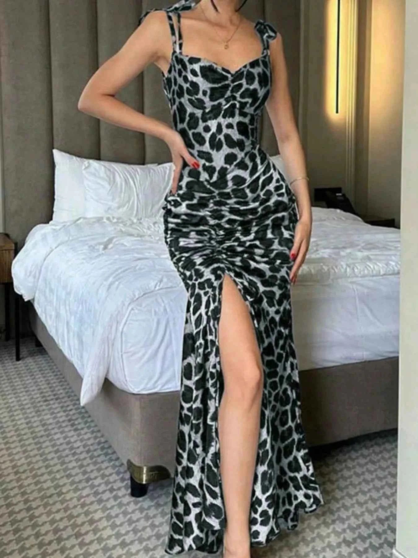 Ruched Slit Sweetheart Neck Cami Dress