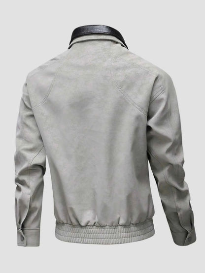 Men's Plus Size Leather Bomber Jacket with Full Zip Front