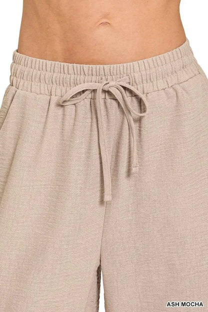 Zenana Woven Crepe Elastic Band Pants
