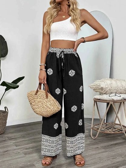 Boho Print Wide Leg Pants