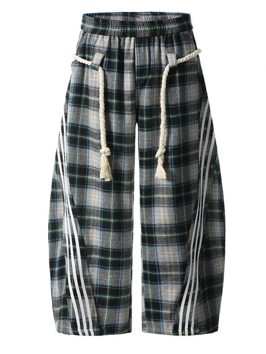 Plaid Casual Pants with Side Stripes