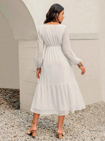 Printed Square Neck Balloon Sleeve Dress