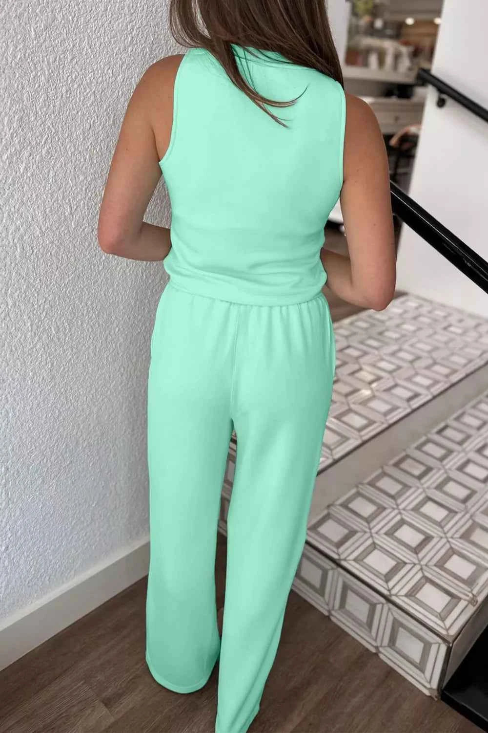 Drawstring Elastic Waistband Solid Color Two Piece Casual Set
