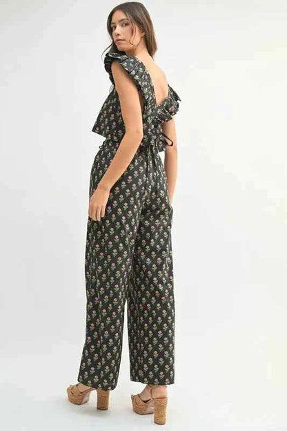 MABLE Floral Print Ruffle Top and Pants Set