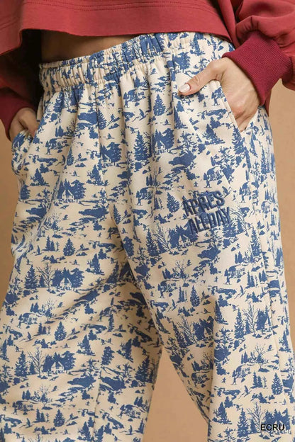 Umgee Scenic Print Casual Sweatpants