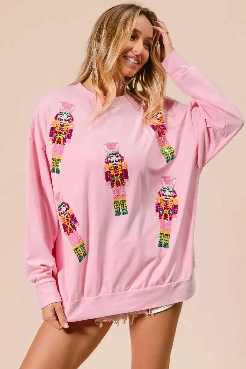 BiBi Sequin Nutcrackers Embroidery Christmas Sweatshirt
