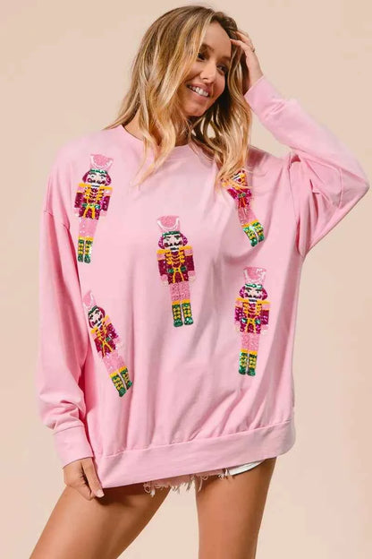 BiBi Sequin Nutcrackers Embroidery Christmas Sweatshirt