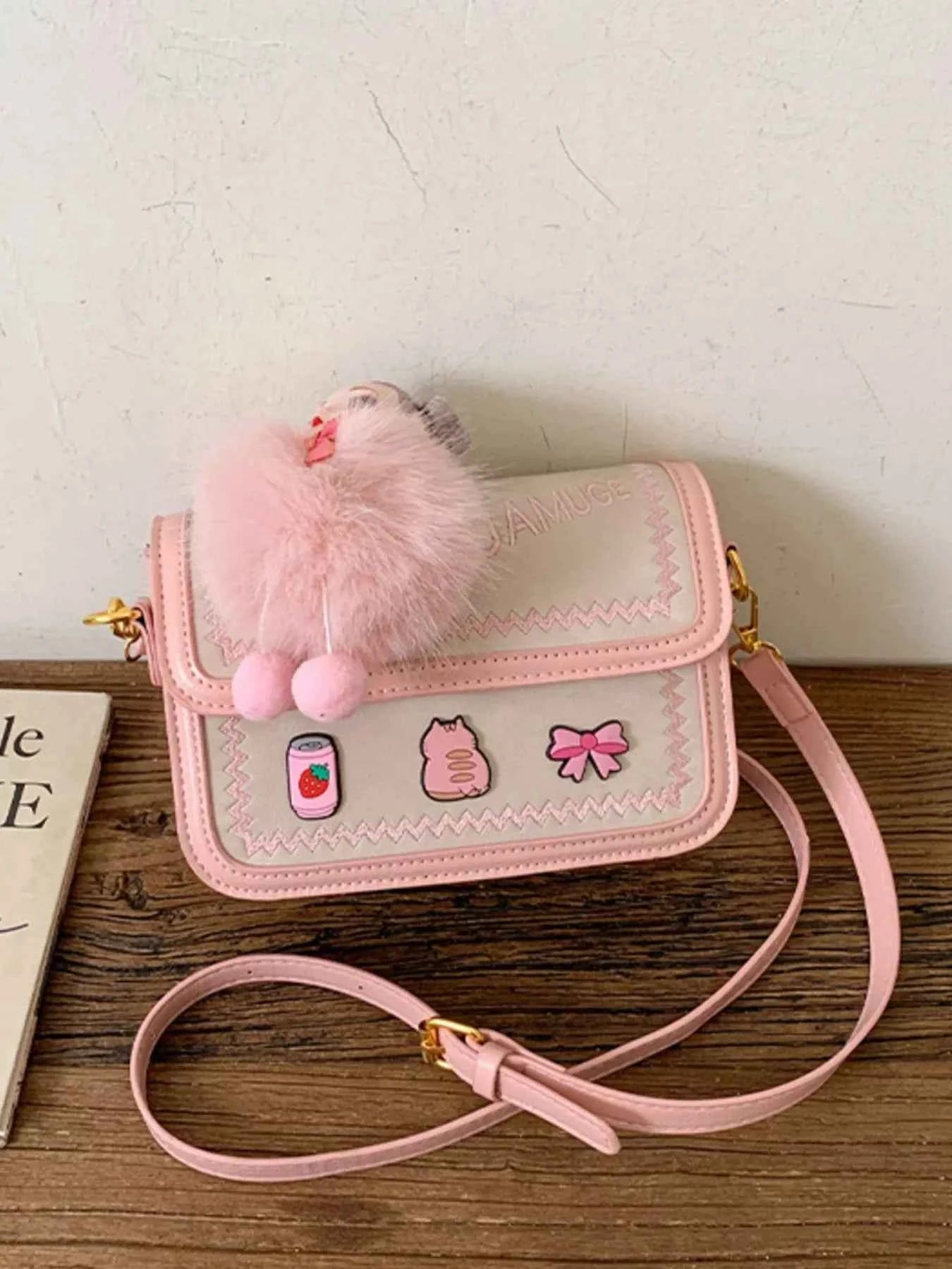 Cute Cartoon Patch Decor Crossbody Bag