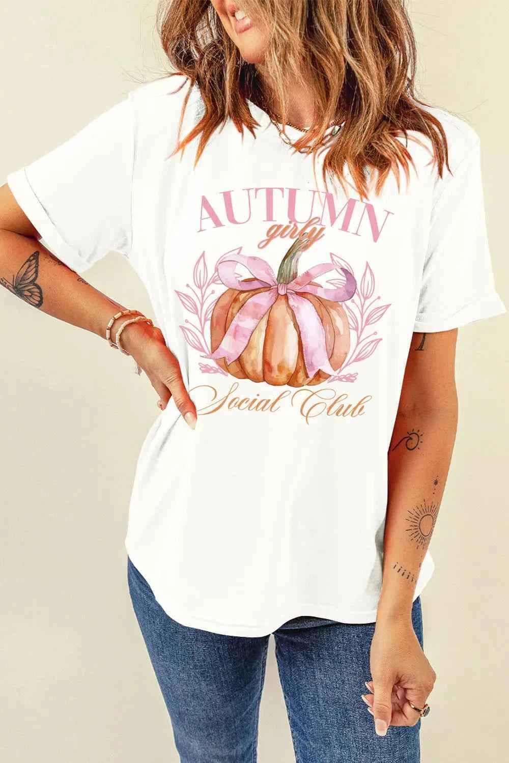 Pumpkin Graphic Round Neck Short Sleeve T-Shirt