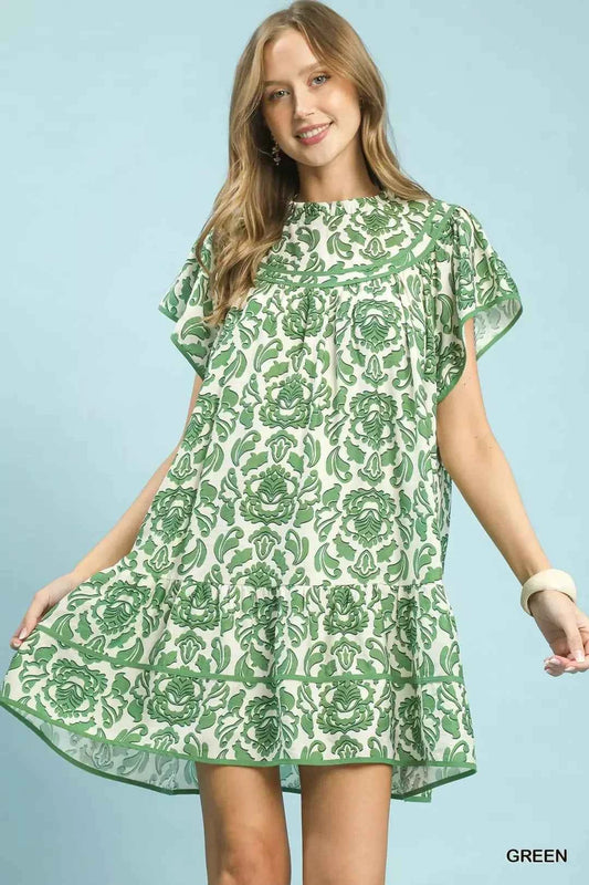 Umgee Abstract Print Babydoll Mini Dress