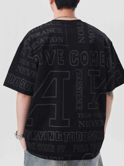 Men's Plus Size Letter Round Neck Short Sleeve T-Shirt