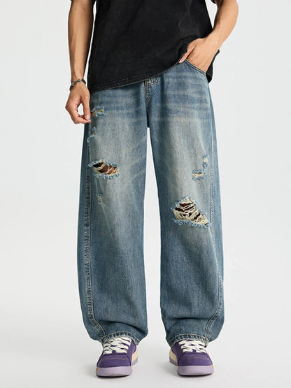 Men's Full Size Distressed Relaxed Fit Baggy Jeans Plus Size