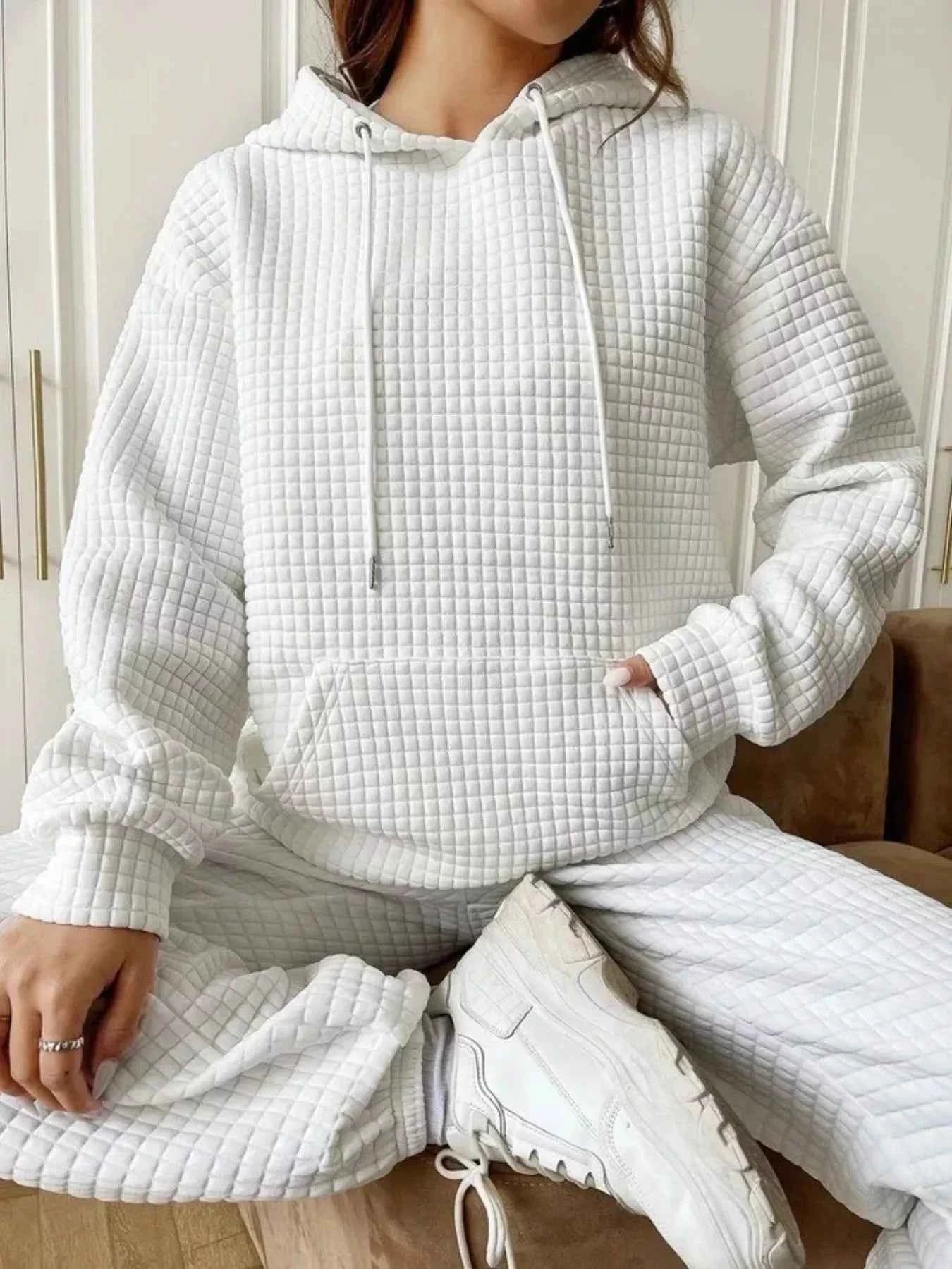 Full Size Textured Kangaroo Pocket Hoodie Plus Size