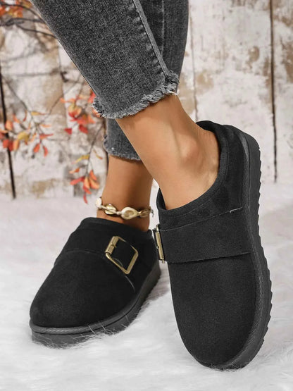Cozy Buckle Suede Winter Slippers