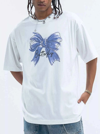 Men's Bow Butterfly Round Neck Short Sleeve T-Shirt