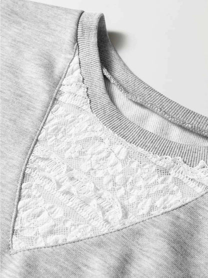 Lace Patchwork Drop Shoulder Top and Drawstring Skort 2pcs Outfit