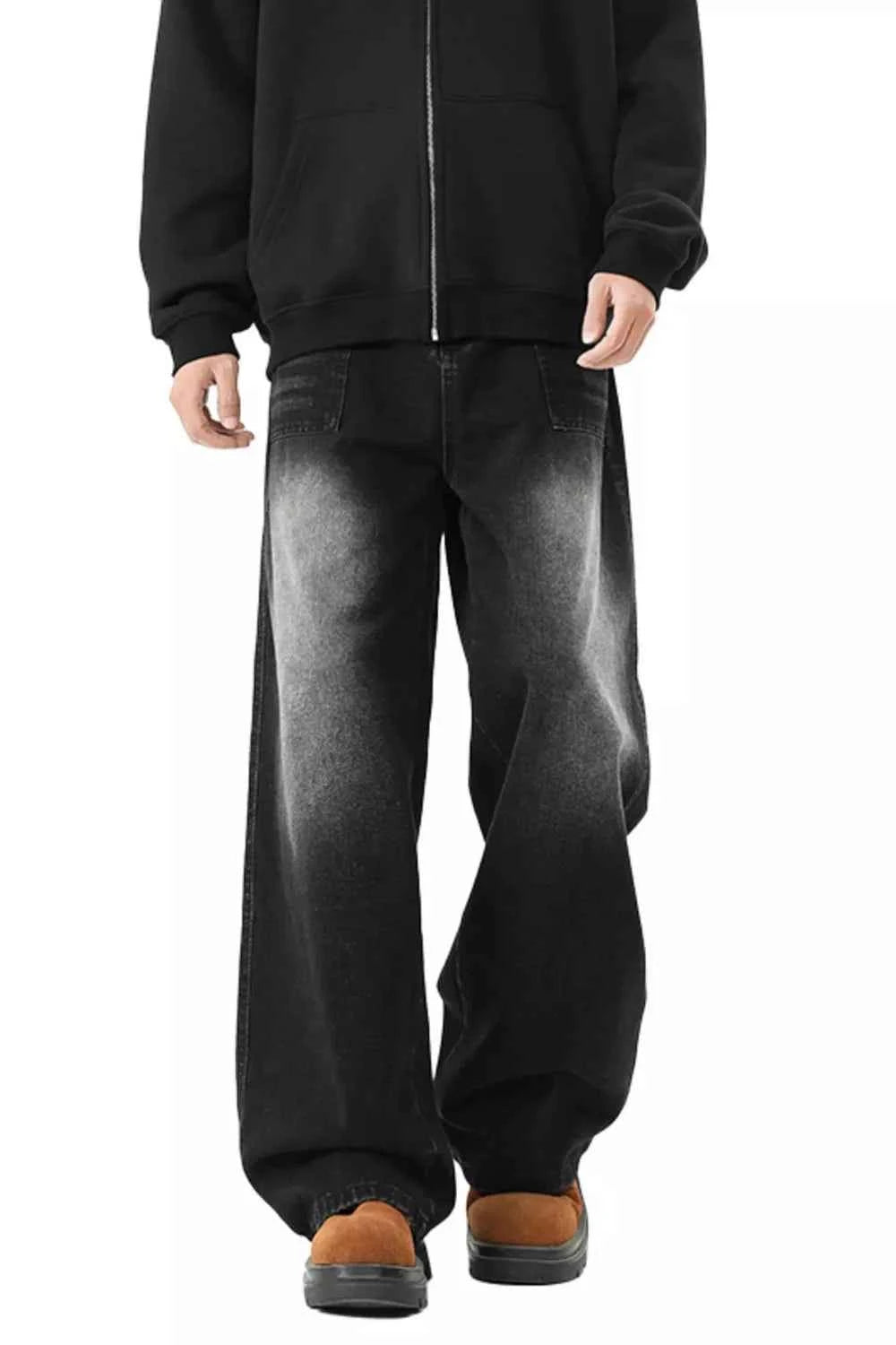 Men's Full Size Wide Leg Vintage Wash Jeans Plus Size